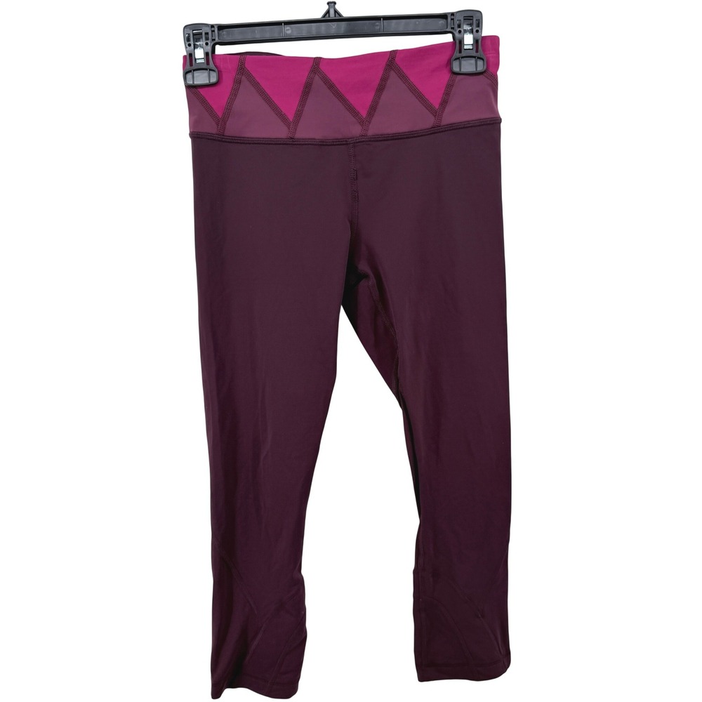 Lululemon‎ Run Inspire Crop II Leggings Bordeaux Drama Pink Size 4 Zipper Pocket